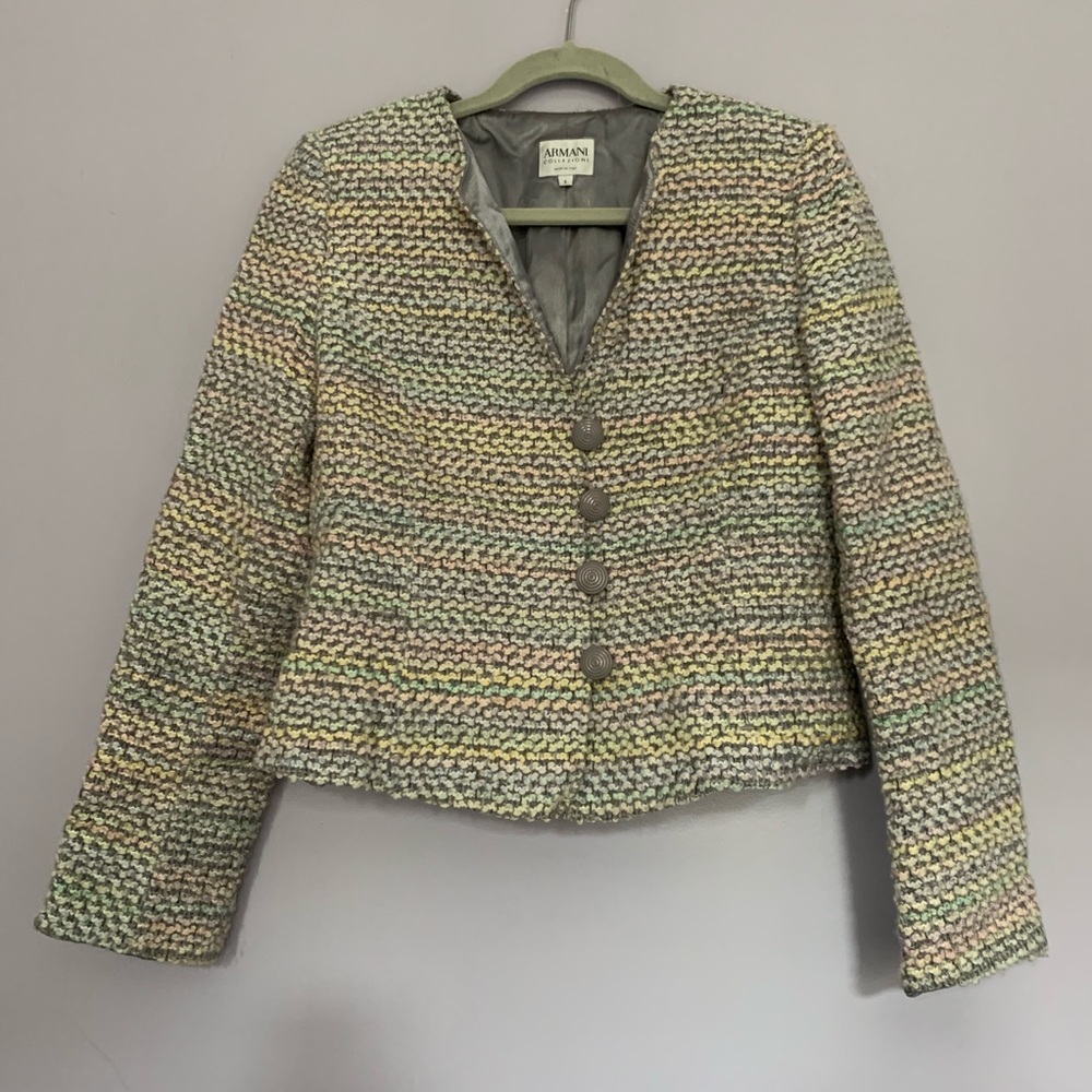Armani Collezioni Wool Tweed Cropped Blazer Jacket Vintage Size 8